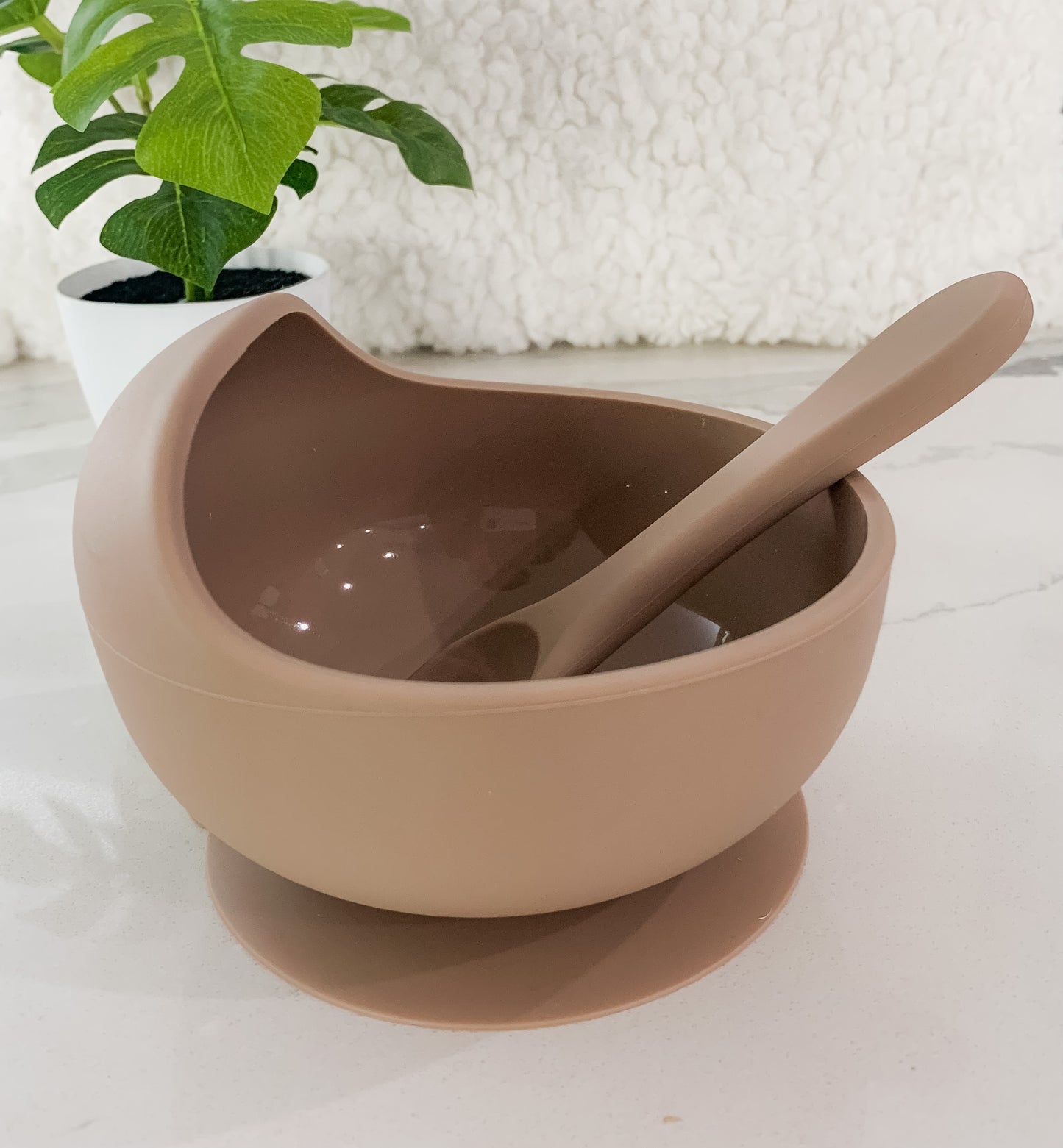 Harvest Beige Silicone Suction Bowl w/ Spoon Set