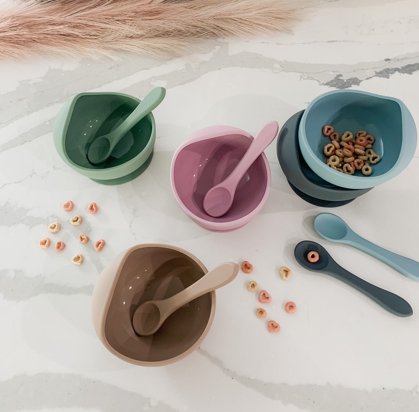 Slate Gray Silicone Suction Bowl w/ Spoon Set
