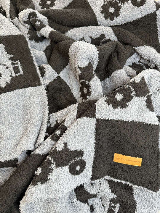 Checkers & Tractors | Farm Family Plush Blanket - (47” x 59”)