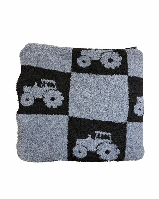 Checkers & Tractors | Farm Family Plush Blanket - (47” x 59”)