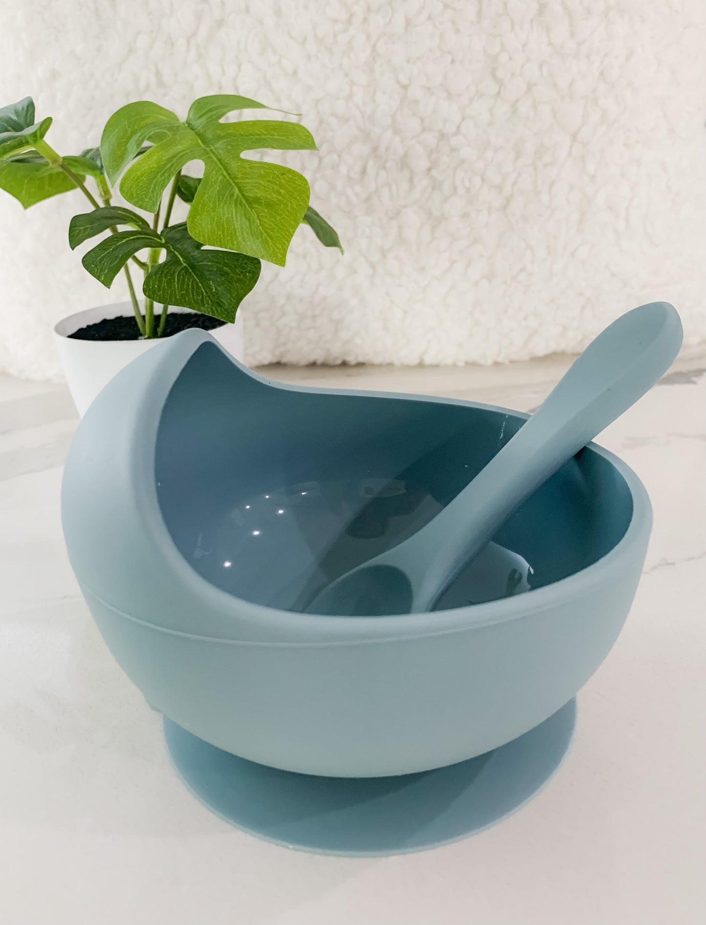 Prairie Sky Blue Silicone Suction Bowl w/ Spoon Set