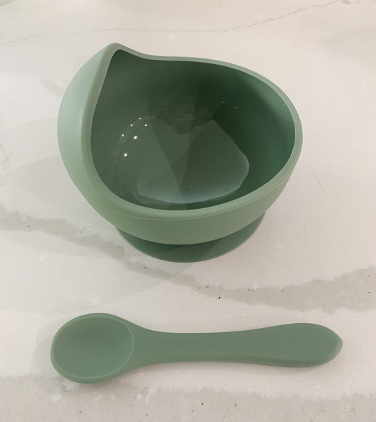 Simply Sage Silicone Suction Bowl w/ Spoon Set