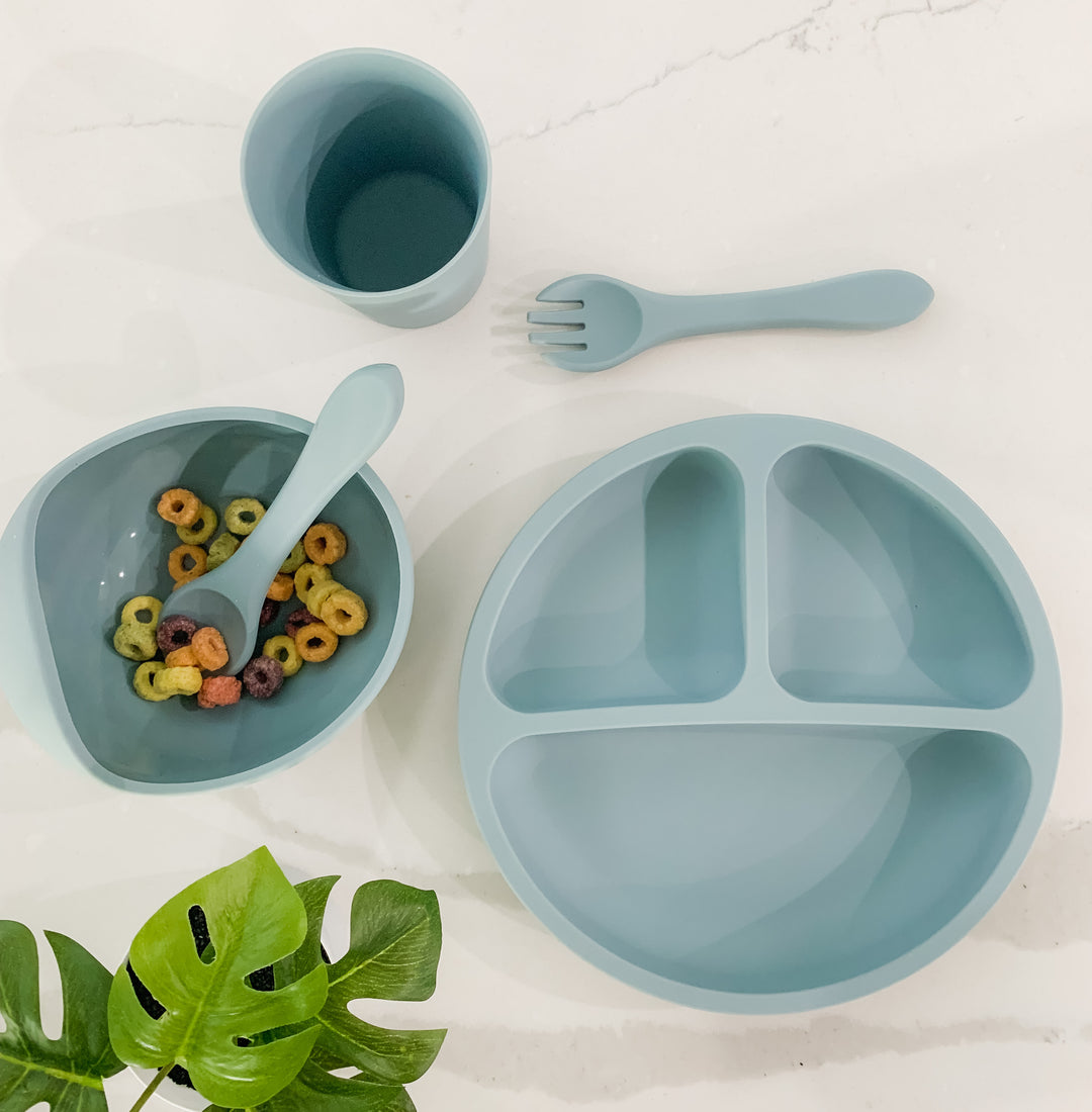 Prairie Sky Blue Silicone Divider Plate w/ Fork