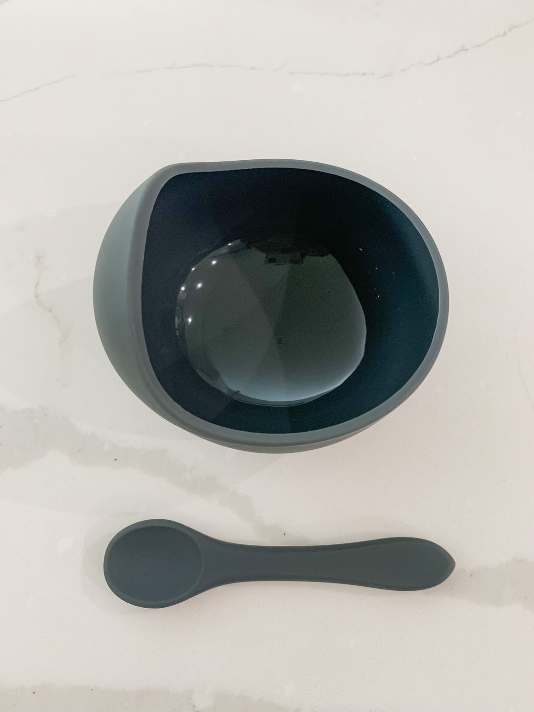 Slate Gray Silicone Suction Bowl w/ Spoon Set