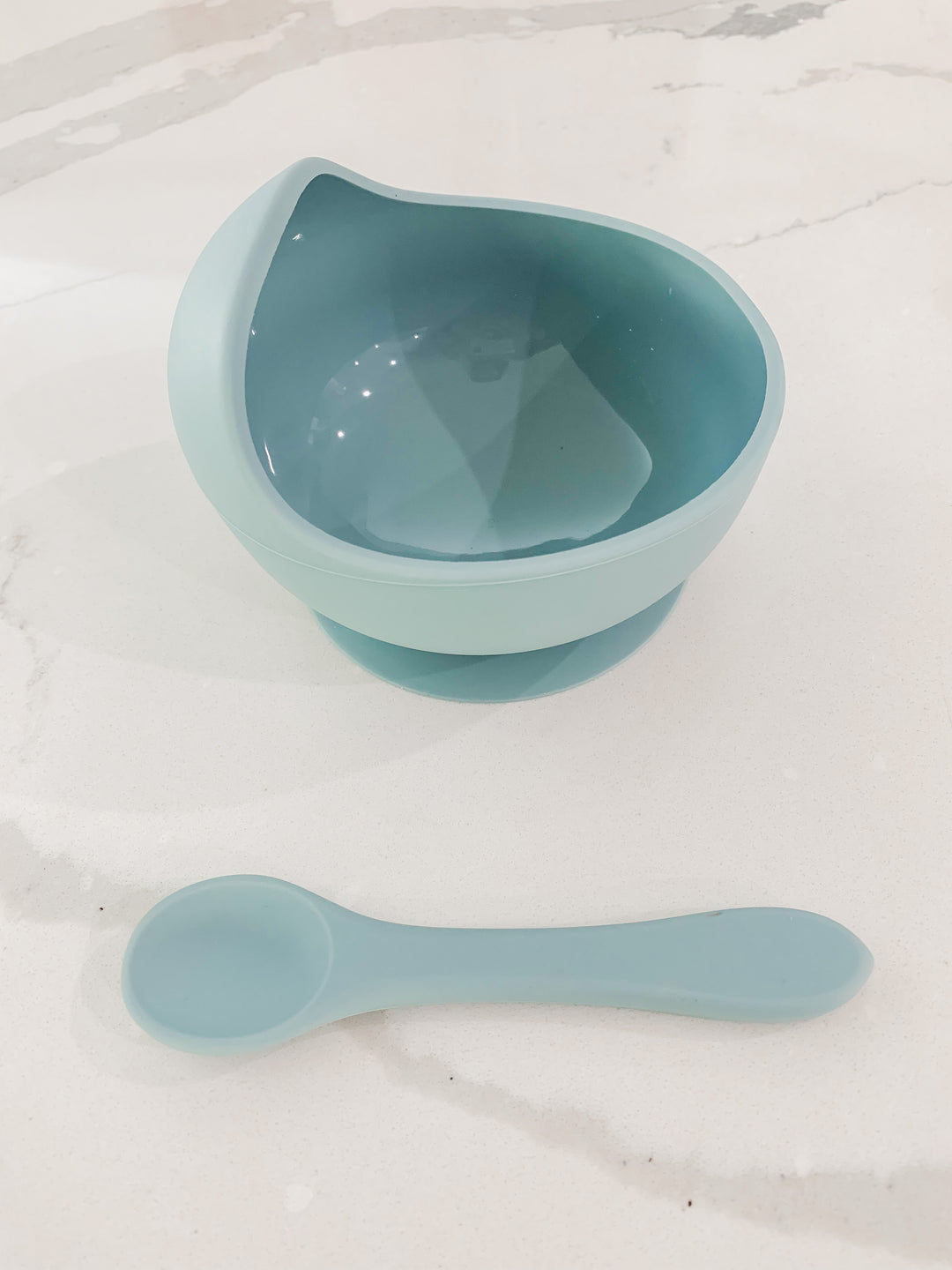 Prairie Sky Blue Silicone Suction Bowl w/ Spoon Set