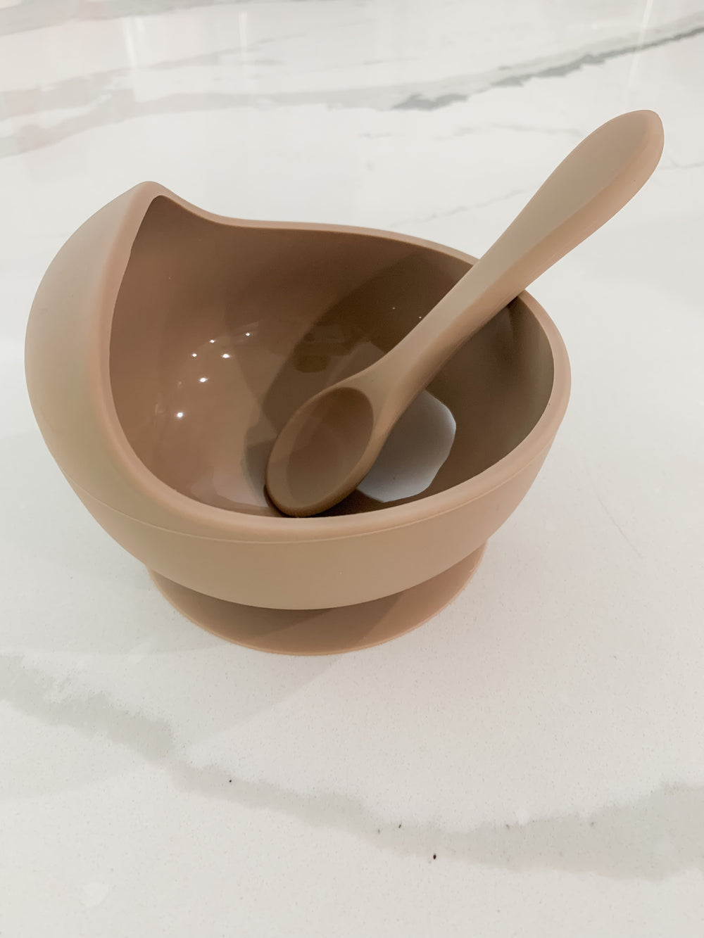 Harvest Beige Silicone Suction Bowl w/ Spoon Set